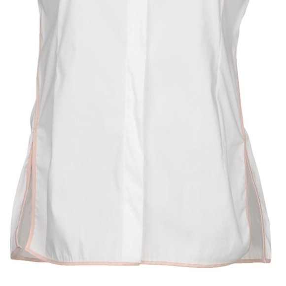 EMPORIO ARMANI SLEEVE LESS BLOUSE SIZE 38 IT, 2 US OFF WHITE W/ BEIGE BINDING - Picture 4 of 5